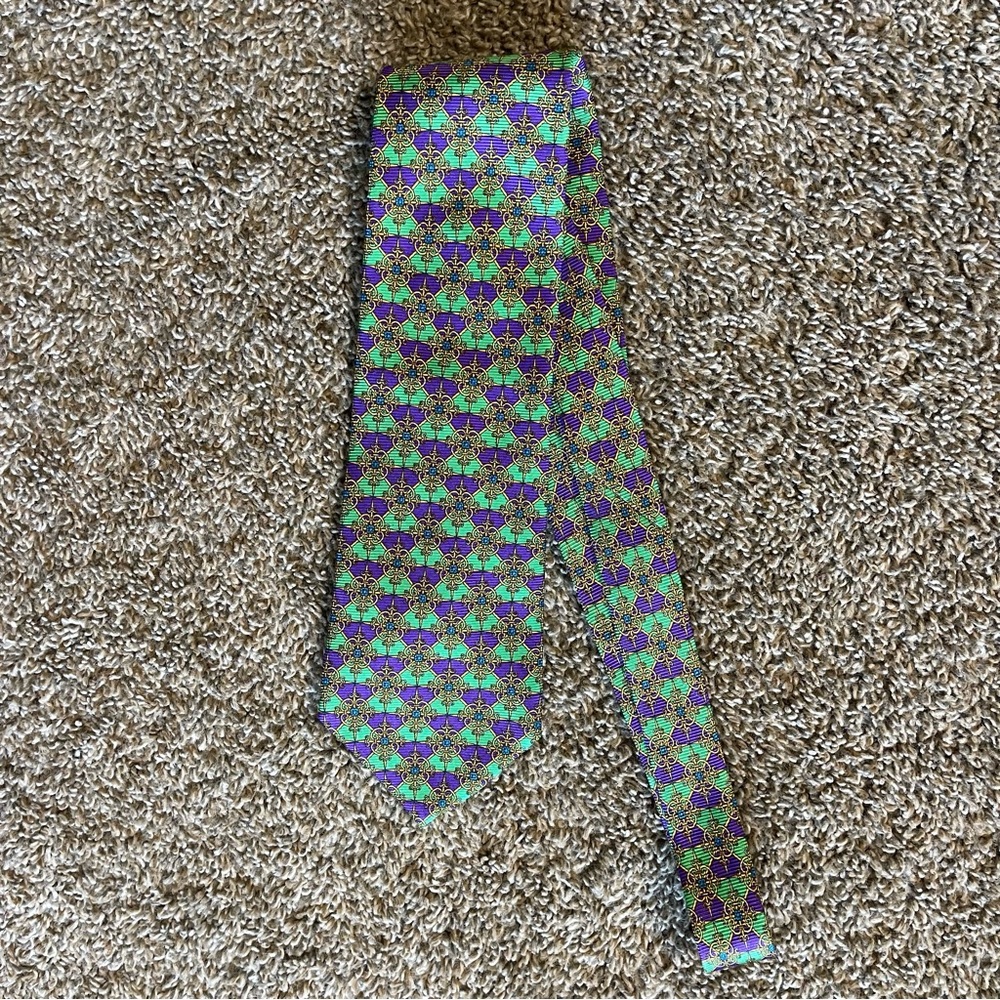 Gianni Versace Men’s Silk Tie Purple Green Gold Made In Italy